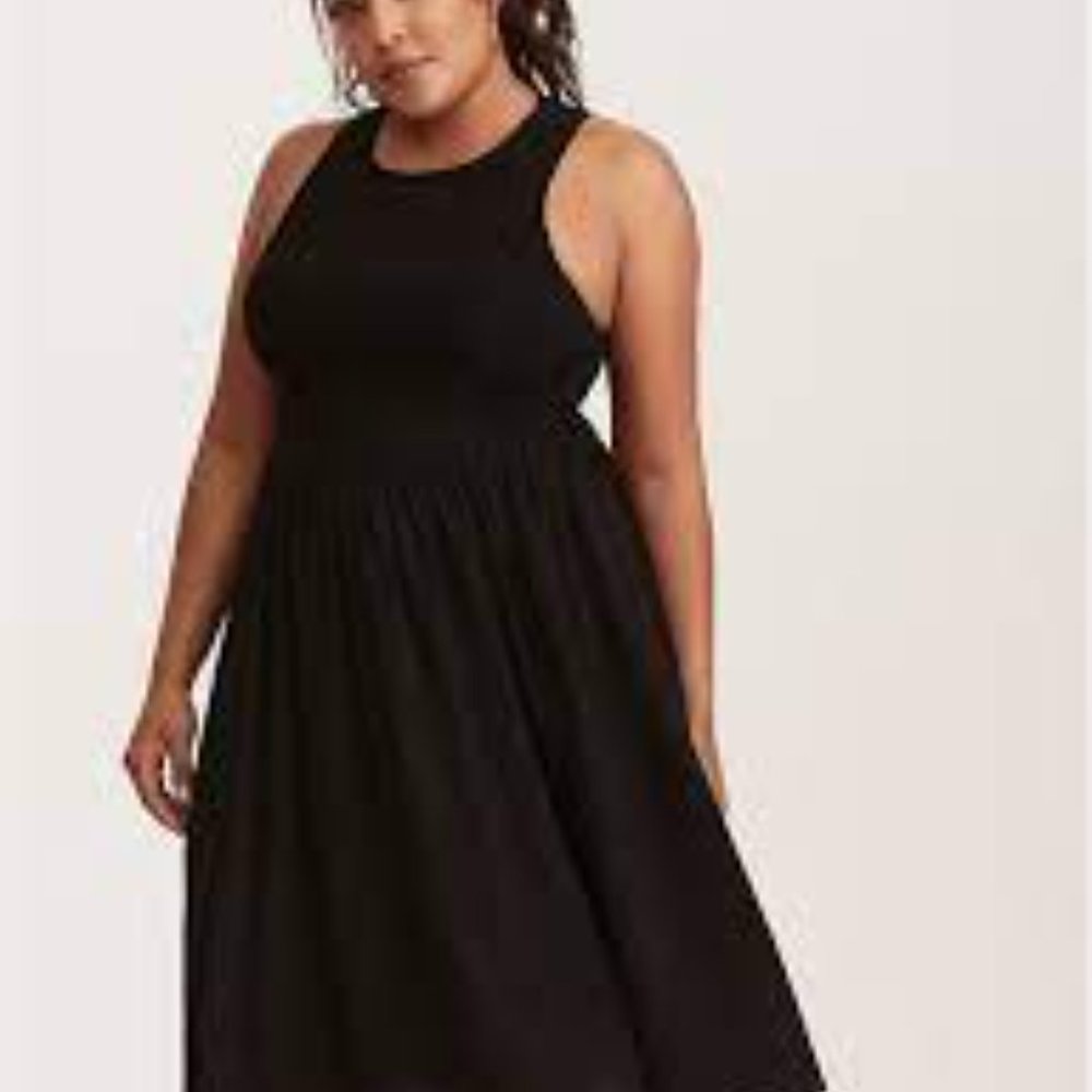BLACK SMOCKED CHALLIS MIDI DRESS NWT Size 1